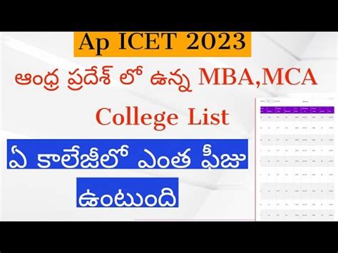 Ap Icet College List Ap Icet Mba Mca Colleges Fees List Ap Icet Colleges Fees Structure