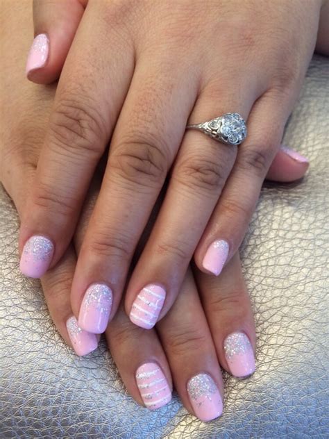 Gorgeous Light Pink Wedding Nails With Ombré Glitter And A Fun Accent