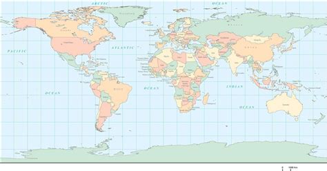 World Map Multi Color Geographic Projection With Countries