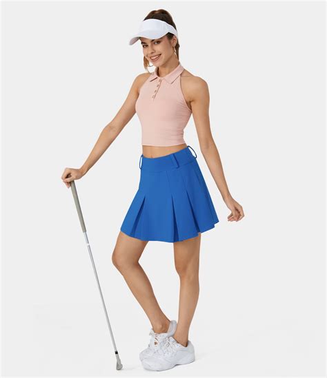 Womens High Waisted 2 In 1 Pocket A Line Pleated Golf Skirt Golf Tee