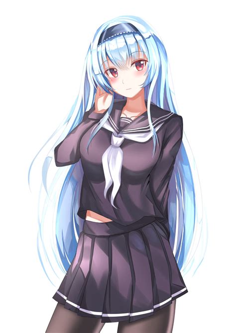 Safebooru 1girl Absurdres Black Legwear Black Serafuku Black Skirt Blue Hair Blush Breasts