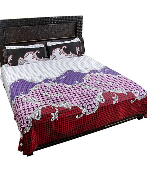 Enogme Multicolor Checkers Pure Cotton Double Bed Sheet With Two Pillow