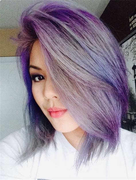 many shades of purple with a hint of silver purple grey hair ombre hair color hair color