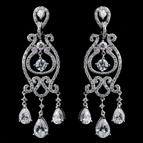Rhodium Silver CZ Crystal Wedding Chandelier Earrings Crystal