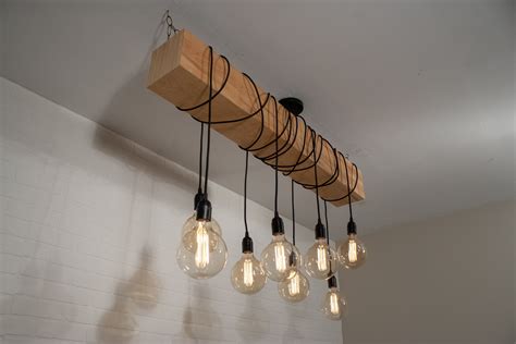 Wooden Beam With Edison Pendant Lights The Natural Beam And Big Bulbs