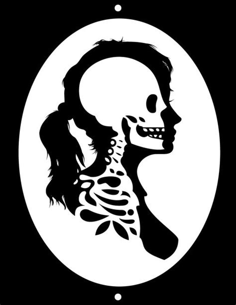Silhouette Of Woman With Skeleton Silhouette Stencil Halloween