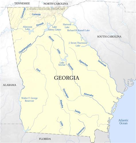 Map Of Georgia Rivers And Lakes Cities And Towns Map