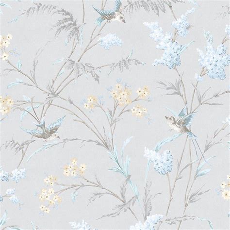 Hailey Grey And Blue Floral Birds Glitter Wallpaper Diy At Bandq Floral