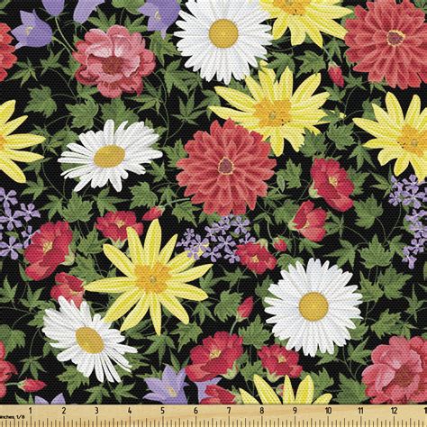 Flower Fabric By The Yard Colorful Spring Flowers Blossomed Daisy And