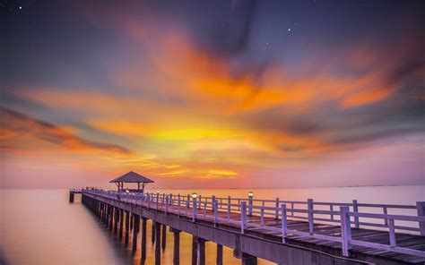 Ocean Pier Sunset Hd Nature 4k Wallpapers Images