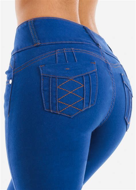 Moda Xpress Womens Skinny Jeans Butt Lifting Mid Rise Blue Denim