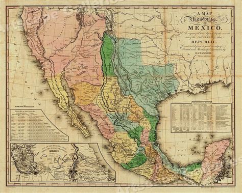 Border map of the usa with mexico is extending from the pacific ocean to the west and the gulf of. "A Map of the United States of Mexico" 1846 Vintage ...