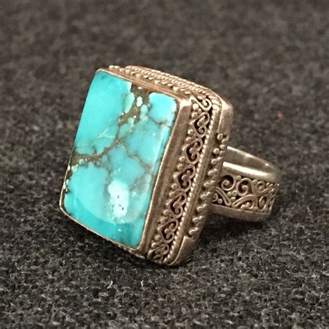 Himalayan Rectangular Turquoise Ring Jewelry Mahakala Fine Arts