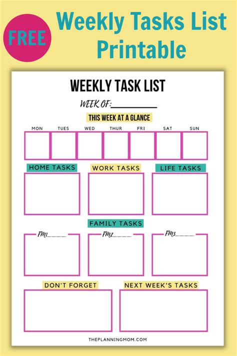 Template Of A Board For Week Tasks Organization