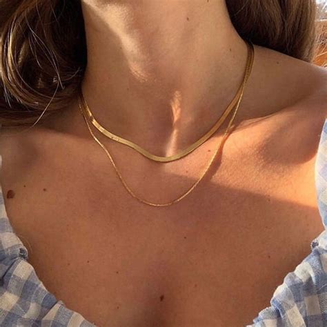 Gold Double Herringbone Chain Necklace Gold Herringbone Etsy