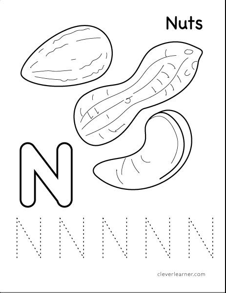 A simple uppercase letter tracing page with opportunity for children to make their own on the last line. Letter N writing and coloring sheet