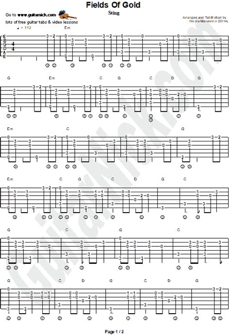 Fields Of Gold Sting Fingerstyle Guitar Tab Pdf