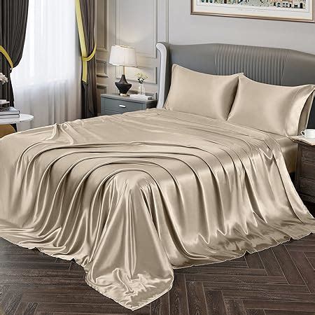 Amazon Com Siinvdabzx Pcs Satin Sheet Set Queen Size Ultra Silky Soft Beige Satin Queen Bed
