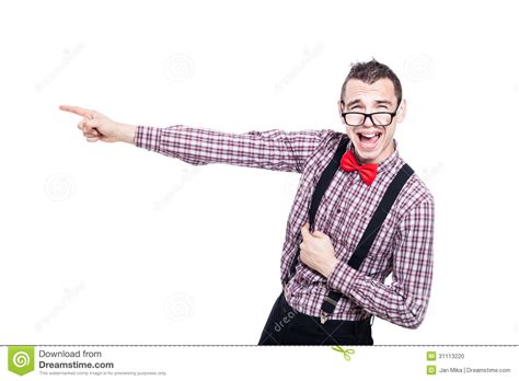 Excited Nerd Man Pointing Stock Photo Image Of Portrait