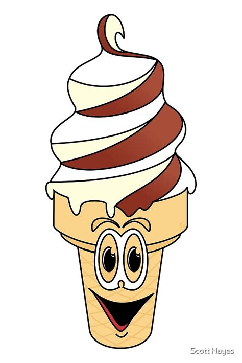Swirl Ice Cream Cone Cartoon By Scott Hayes Redbubble