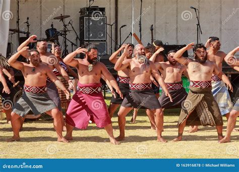 Group Of Maori Men Doing Traditional Dance New Zealand Editorial Photo