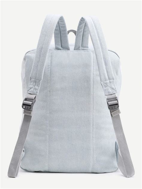 Zipper Front Denim Backpack With Pocketfor Women Romwe