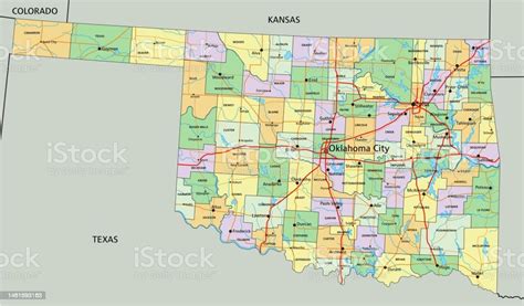 Oklahoma Hochdetaillierte Editierbare Politische Karte Mit Beschriftung