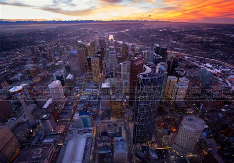 Aerial Photo Calgary City Skyline At Dusk