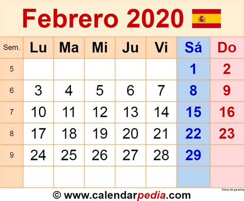 Calendario Mes De Febrero 2020 Para Imprimir Calendario 2019