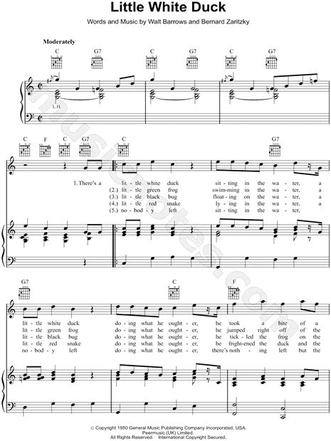 Danny Kaye Little White Duck Sheet Music In C Major Transposable