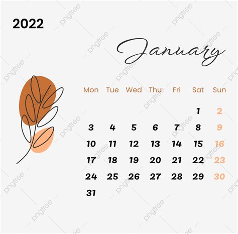 January Calendar Vector Png Images January 2022 Calendar With Flower