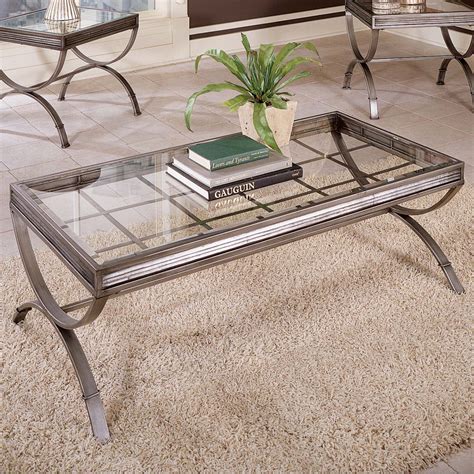 Emerson 3 Piece Coffee Table Set Glass Metal Brushed Nickel Dcg