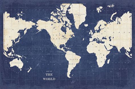 Blueprint World Map No Border Poster For All Rooms
