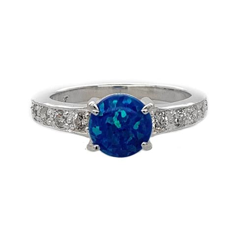 Sor522 Sterling Silver Created Blue Opal Ring 7 Mm