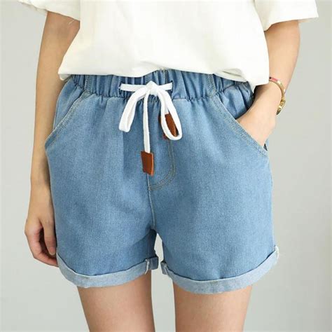 Elastic Drawstring High Waist Denim Shorts Women Jeans Shorts Brand Female Short Pants Summer
