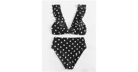 Shein Polka Dot Ruffle Bikini Set Hailey Baldwin In A Polka Dot Bikini With Justin Bieber