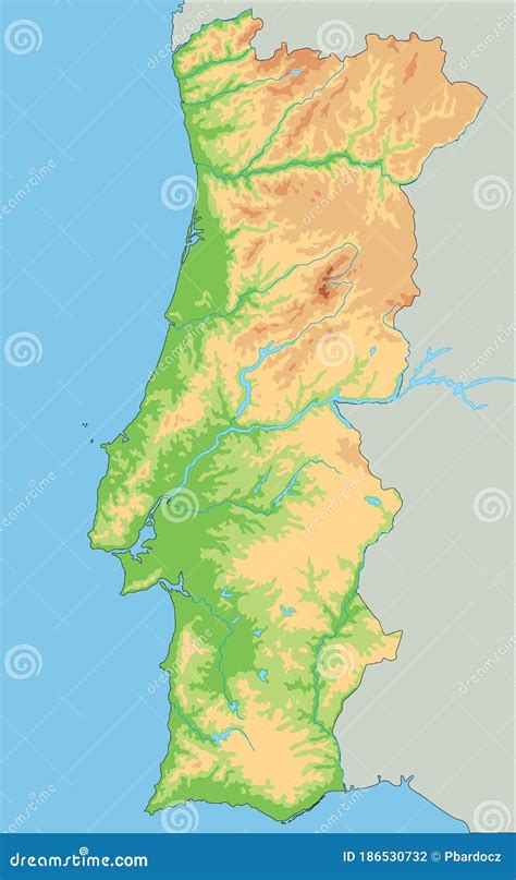 Mapa Físico Portugal Detallado Ilustración Del Vector Ilustración De
