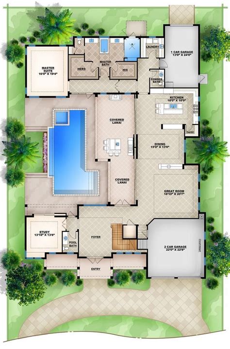The Floor Plan For This House Shows The Pool And Living Area As Well