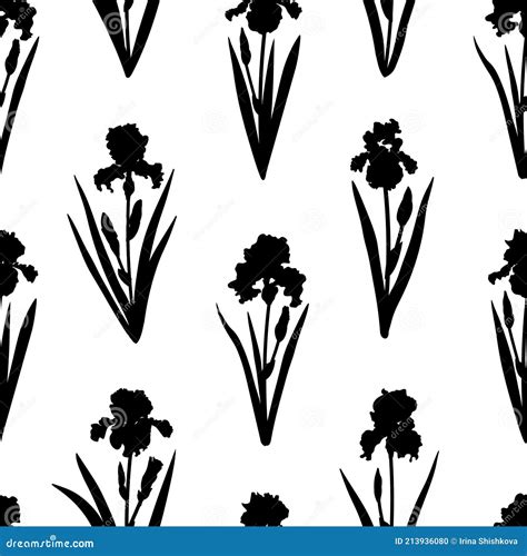 Seamless Pattern Flowers Irises Silhouettes Vector Illustration Stock