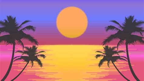 Palm Trees Sun Vector Artwork 4k Wallpaper 4k