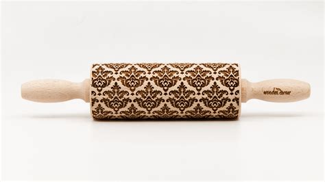 No R150 Victorian Style 3 Pattern Rolling Pin Engraved Rolling