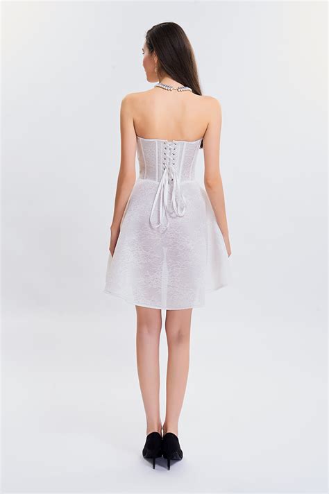 Charming White Sweetheart Neck Strapless Lace Cocktail Bridesmaid