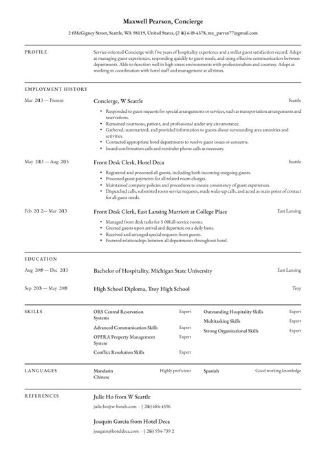 Concierge Resume Examples And Writing Tips 2022 Free Guide