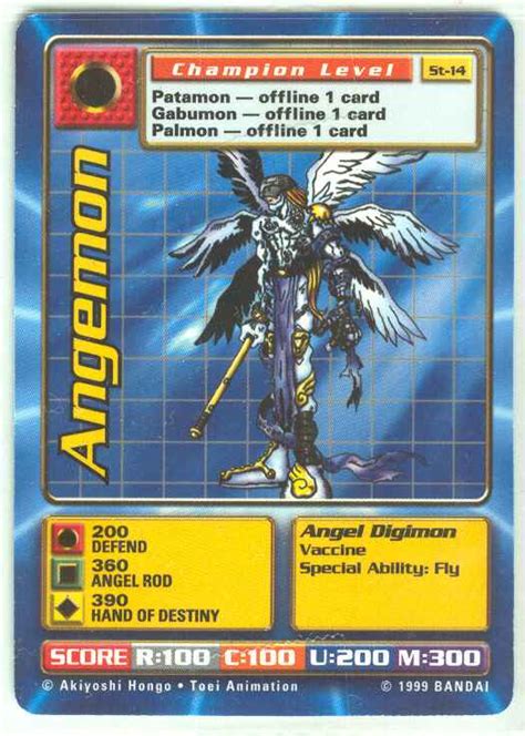 This universe portrayed a world where digimon was a trading card game played by children. Card:Angemon - Digimon Wiki: Go on an adventure to tame the frontier and save the fused world!