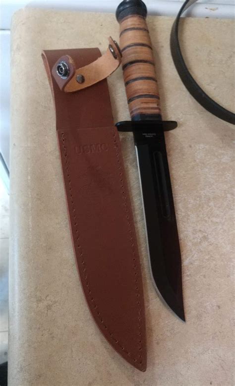Usmc Combat Fighter Fixed Blade Knife With Leather Sheath