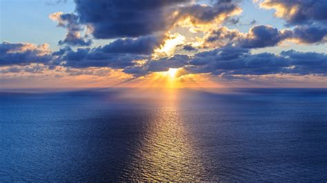 Beautiful Ocean Sky Horizon Clouds Sun Water Hd