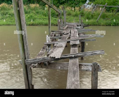 Old Broken Wooden Bridge Stock Photo Alamy