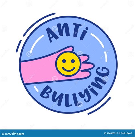 Anti Bullying Banner Or Icon Human Hand Holding Yellow Smile Face Inside Of Blue Circle