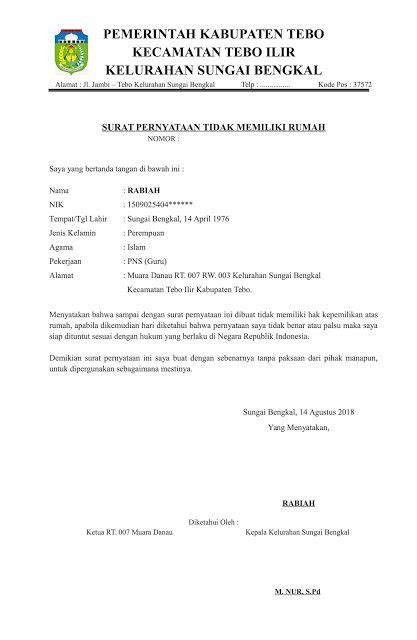 Contoh Surat Keterangan Belum Punya Rumah Dari Kelurahan Surat XX