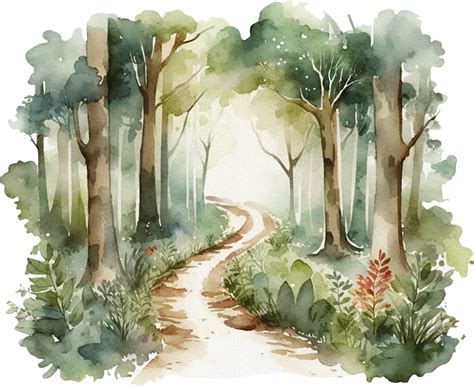 Watercolor Forest Path Clipart Ai Generative 23941836 Png